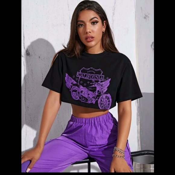 Crop Top &  Patched Pants Set - Picture 4 of 8